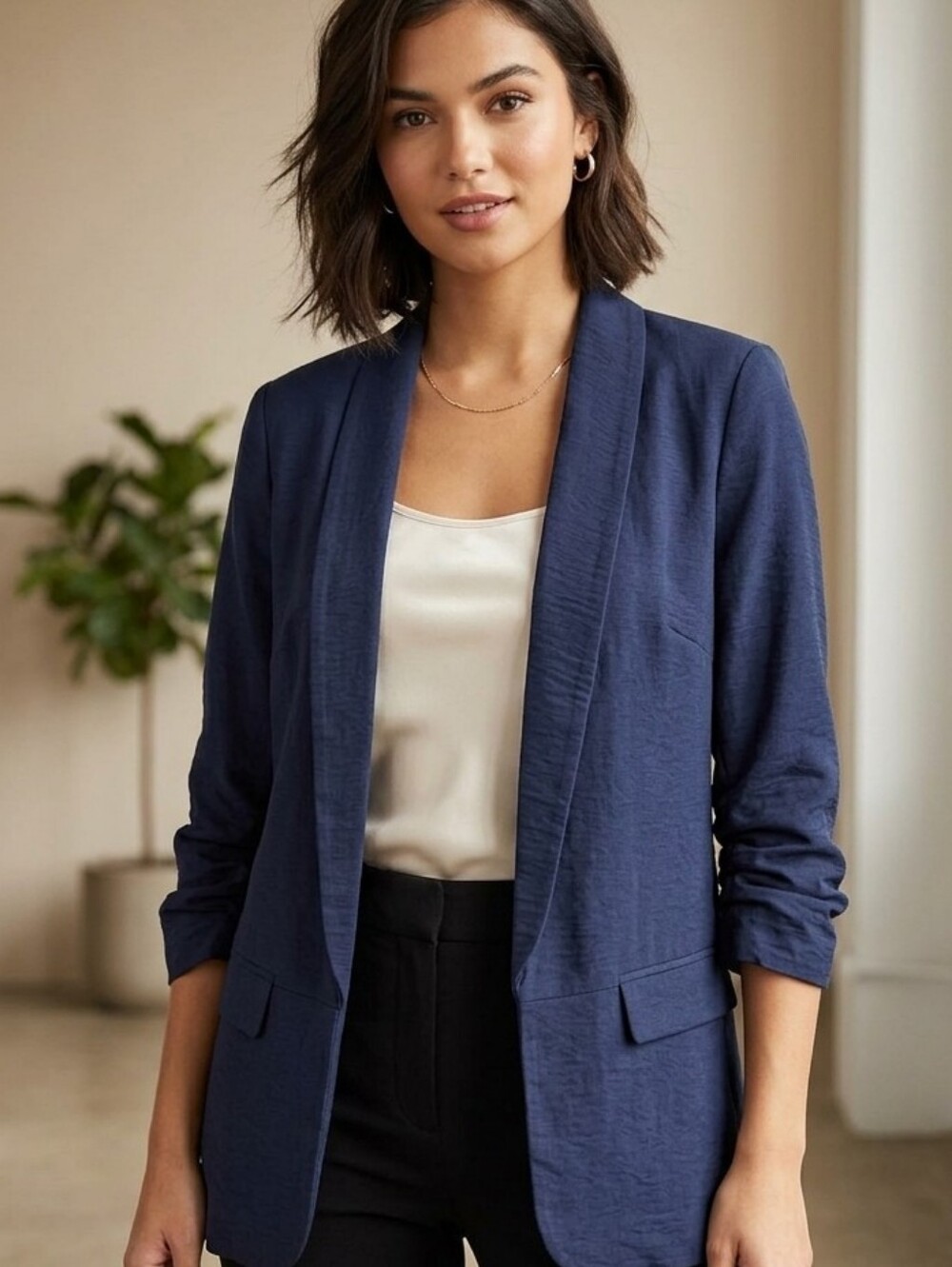 Simply Vera Wang Women's Navy Blue Blazer Rolled Sleeves Lightweight Size XS